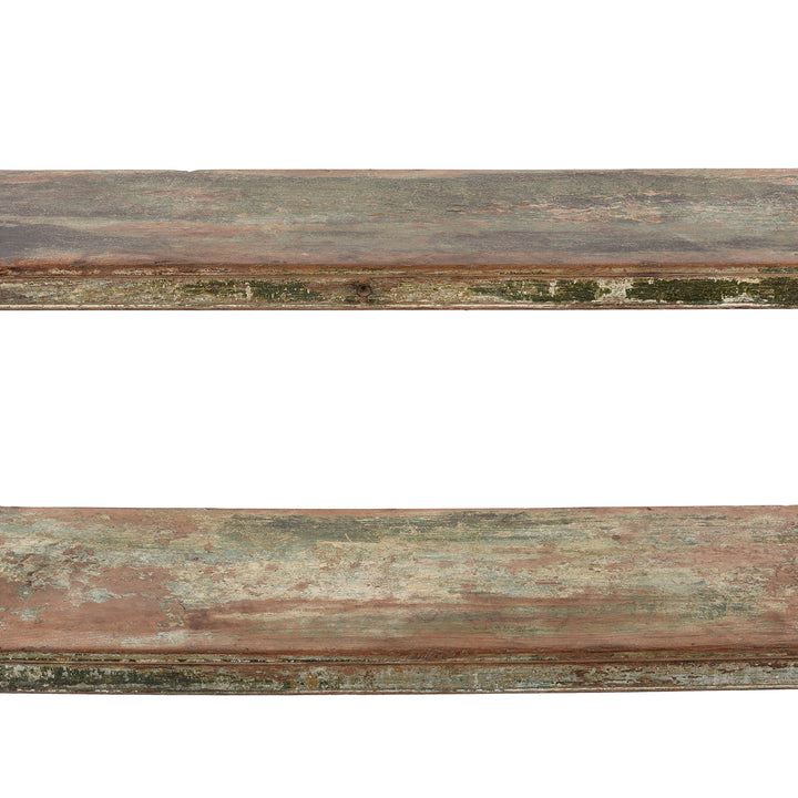 Detail From Vintage Green / Cream Painted Teak Shelf From Gujarat | Indigo Antiques