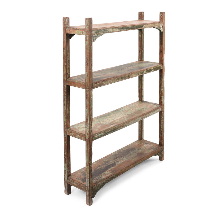 Vintage Green / Cream Painted Teak Shelf From Gujarat | Indigo Antiques