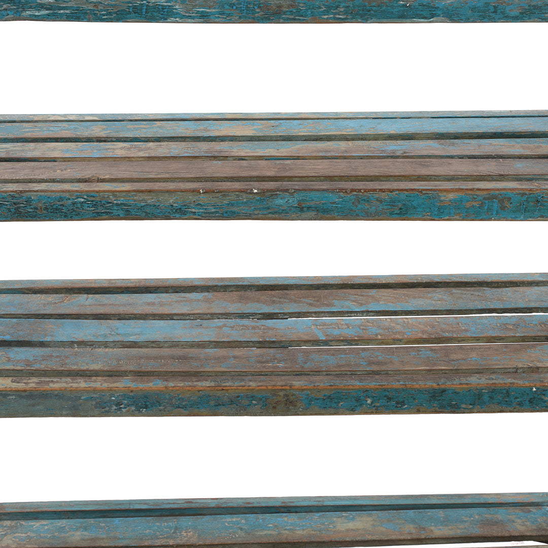 Blue Slatted Teakwood Shelf From Rajasthan - Ca 1930 | Indigo Antiques