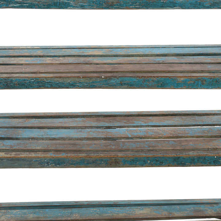Blue Slatted Teakwood Shelf From Rajasthan - Ca 1930 | Indigo Antiques