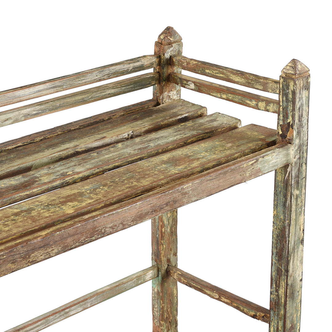 Depth Detail From Antique Indian Green Painted Teak Shelf | Indigo Antiques