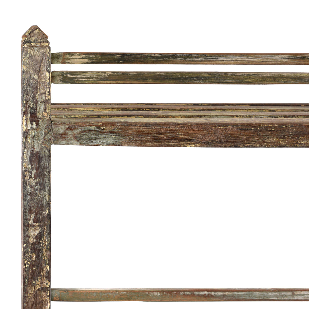 Corner Detail From Antique Indian Green Painted Teak Shelf | Indigo Antiques