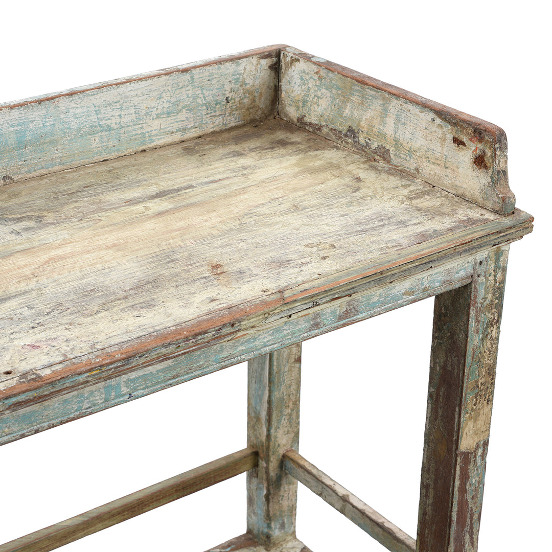 Detail From Vintage Blue Painted Indian Teak Shelf | Indigo Antiques