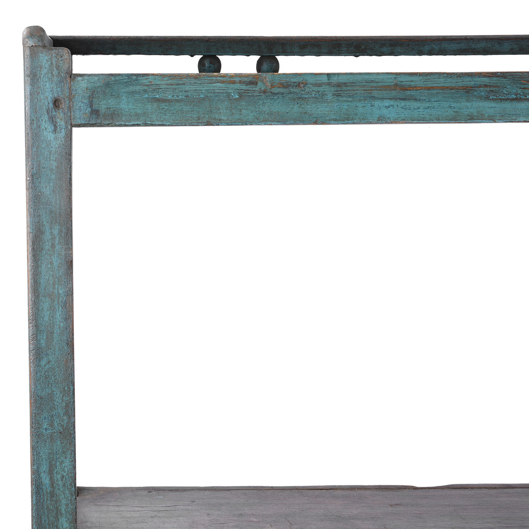 Corner Detial From Vintage Painted Indian Teak Shelf - Ca 1930 | Indigo Antiques