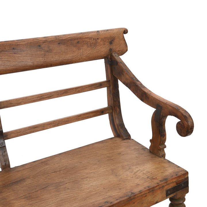 Arm Rest Detail From Antique Regency Anglo-Indian Teak Bench | Indigo Antiques