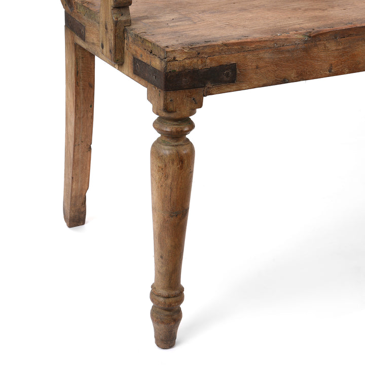Turned Leg And Iron Binding Detail From Antique Regency Anglo-Indian Teak Bench | Indigo Antiques