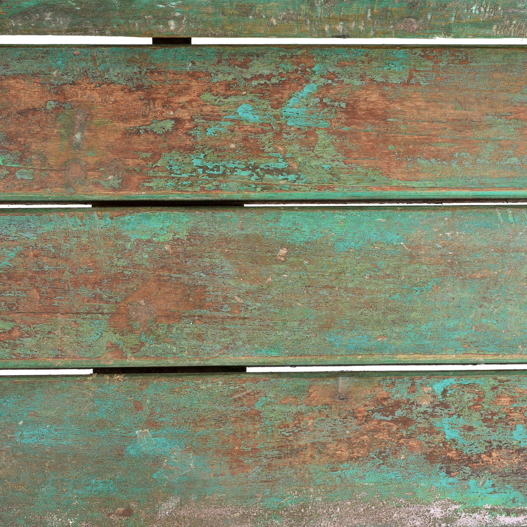 Slat Detail From Vintage Green Painted Slatted Teak Bench | Indigo Antiques
