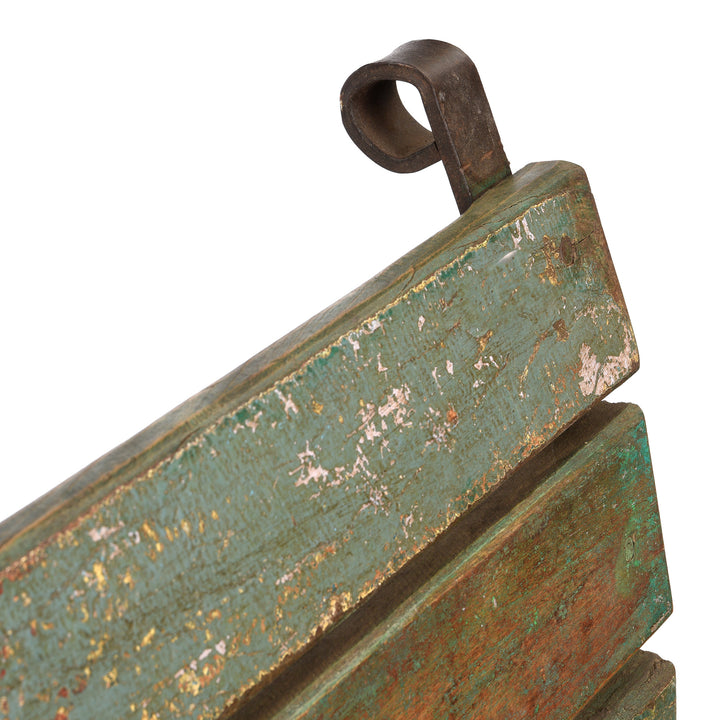 Ironwork Detail From Vintage Green Painted Slatted Teak Bench | Indigo Antiques