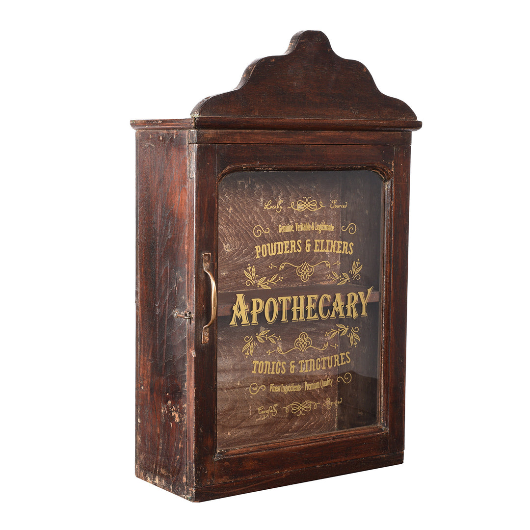 Angled View Of Glazed Teak 'Apothecary ' Wall Cabinet From Gujarat - Ca 1930 | Indigo Antiques