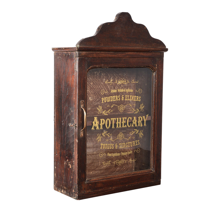 Angled View Of Glazed Teak 'Apothecary ' Wall Cabinet From Gujarat - Ca 1930 | Indigo Antiques