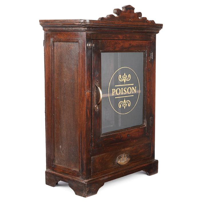 Angled View Of Antique Glazed Teak Wall Cabinet From Gujarat - Ca 1930 | Indigo Antiques