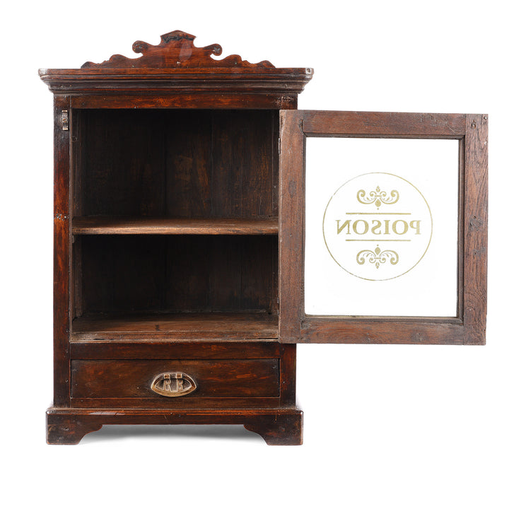 Open Doors View Of Antique Glazed Teak Wall Cabinet From Gujarat - Ca 1930 | Indigo Antiques