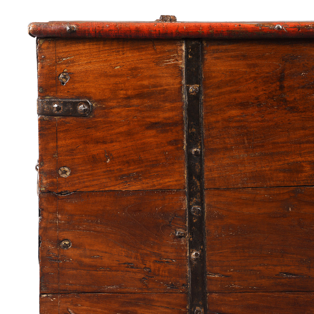 Corner Detail From Antique Iron Bound Teak Chest From Gujarat | Indigo Antiques