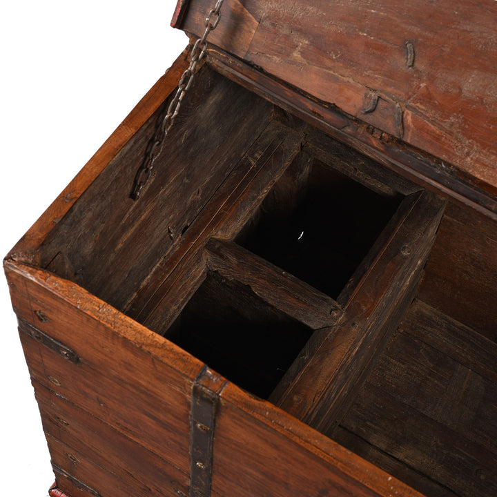 Interior Of Antique Iron Bound Teak Chest From Gujarat | Indigo Antiques