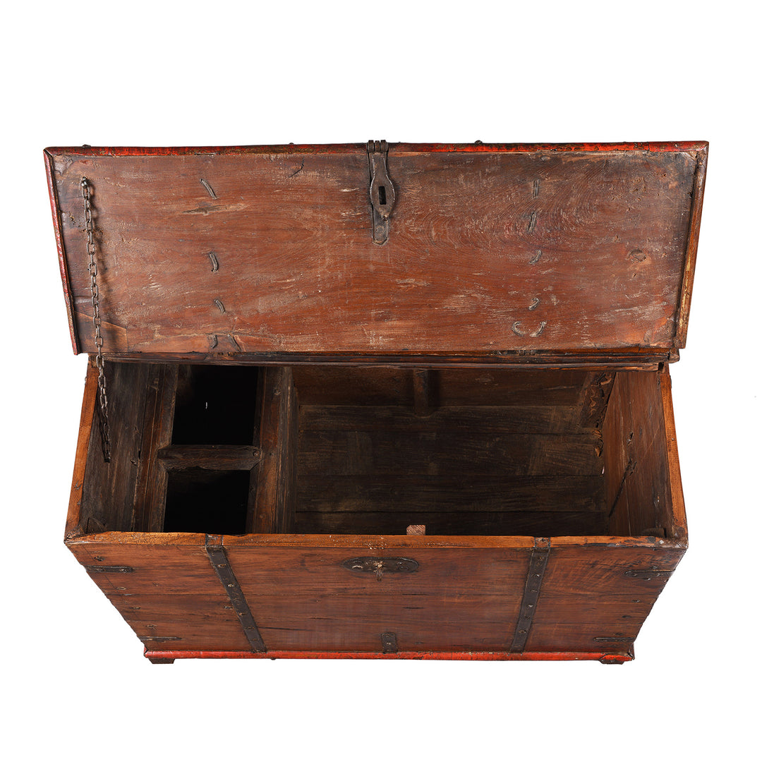 Interior Of Antique Iron Bound Teak Chest From Gujarat | Indigo Antiques