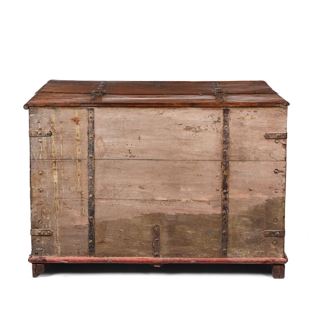 Back Of Antique Iron Bound Teak Chest From Gujarat | Indigo Antiques