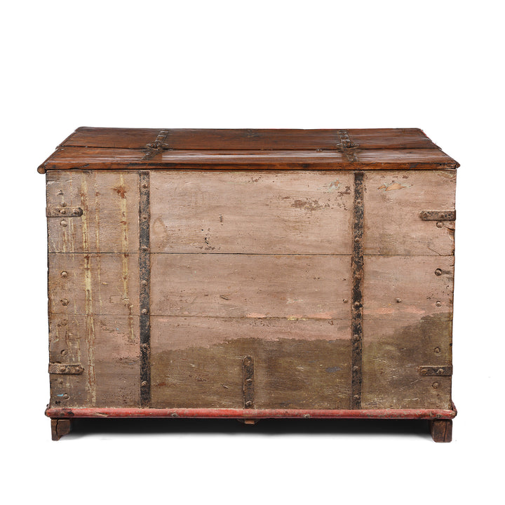Back Of Antique Iron Bound Teak Chest From Gujarat | Indigo Antiques