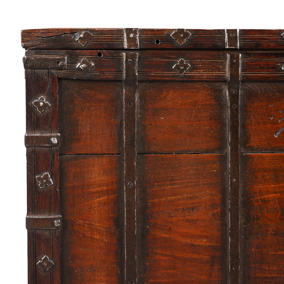 Corner Detail Showing Binding From Iron Bound Teak Chest From Gujarat | Indigo Antiques