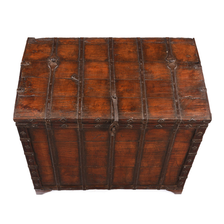 Top Down View Of Iron Bound Teak Chest From Gujarat | Indigo Antiques