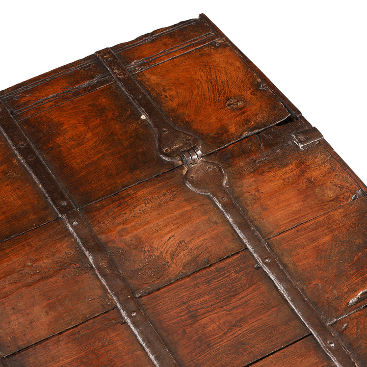 Top Corner Detail From Iron Bound Teak Chest From Gujarat | Indigo Antiques