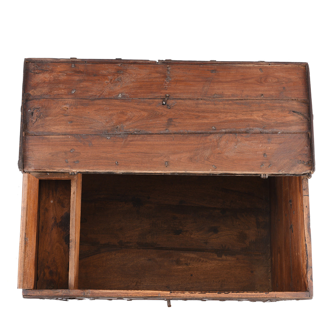Interior Of Iron Bound Teak Chest From Gujarat | Indigo Antiques