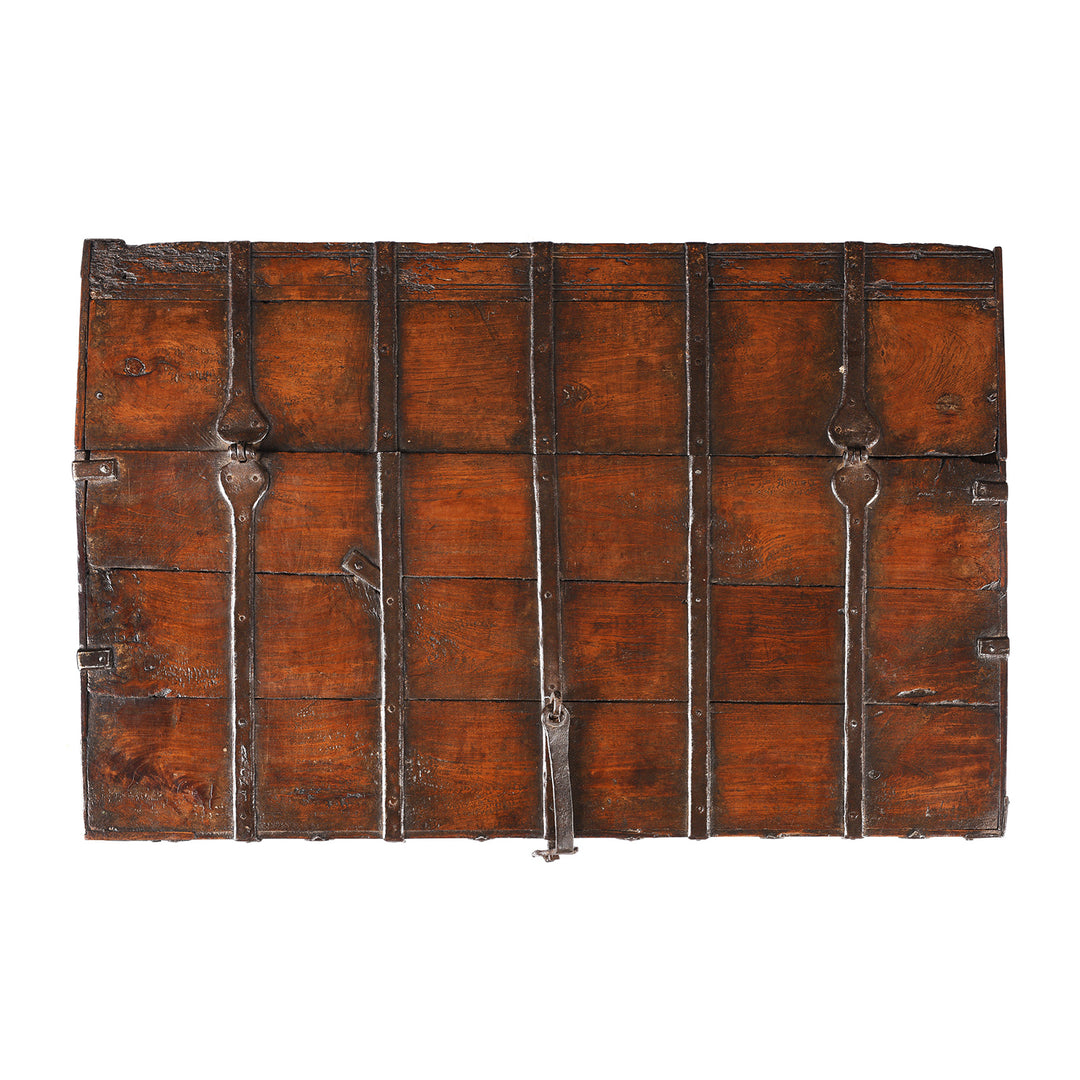 Top DOwn VIew Of Iron Bound Teak Chest From Gujarat | Indigo Antiques