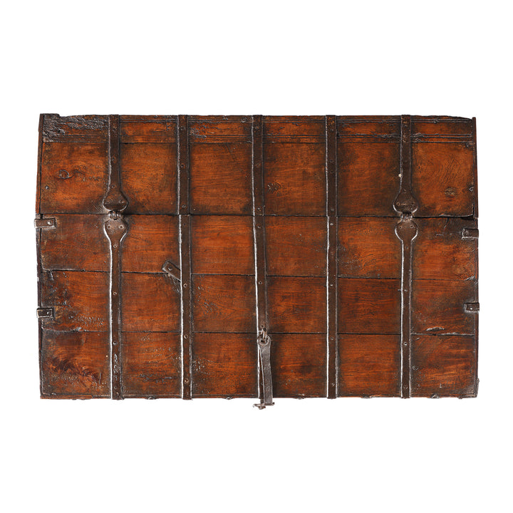 Top DOwn VIew Of Iron Bound Teak Chest From Gujarat | Indigo Antiques