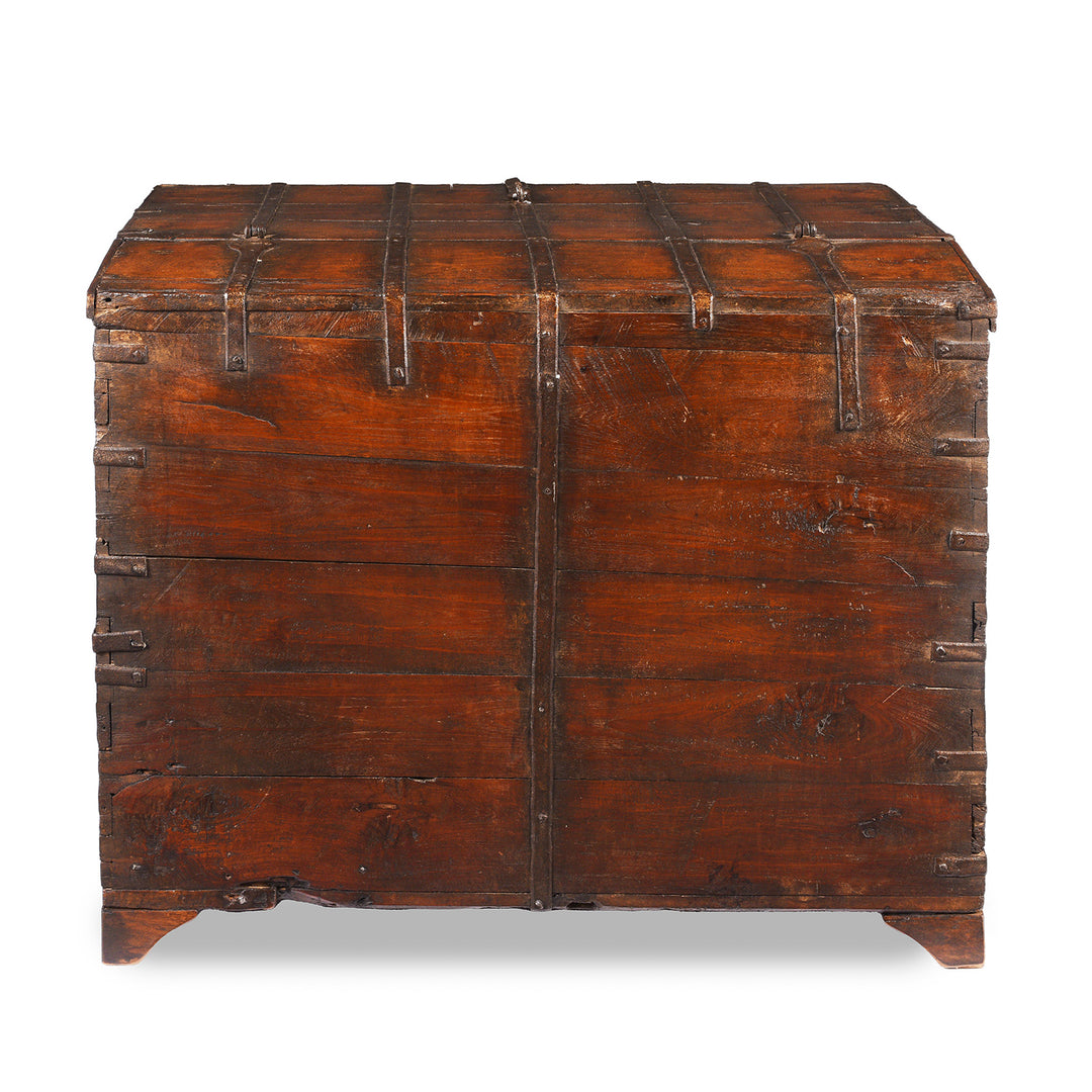 Back of Iron Bound Teak Chest From Gujarat | Indigo Antiques