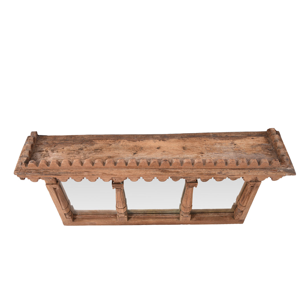Top Down View Of Antique Carved Teak Triple Window Mirror - 19th Century | INDIGO ANTIQUES