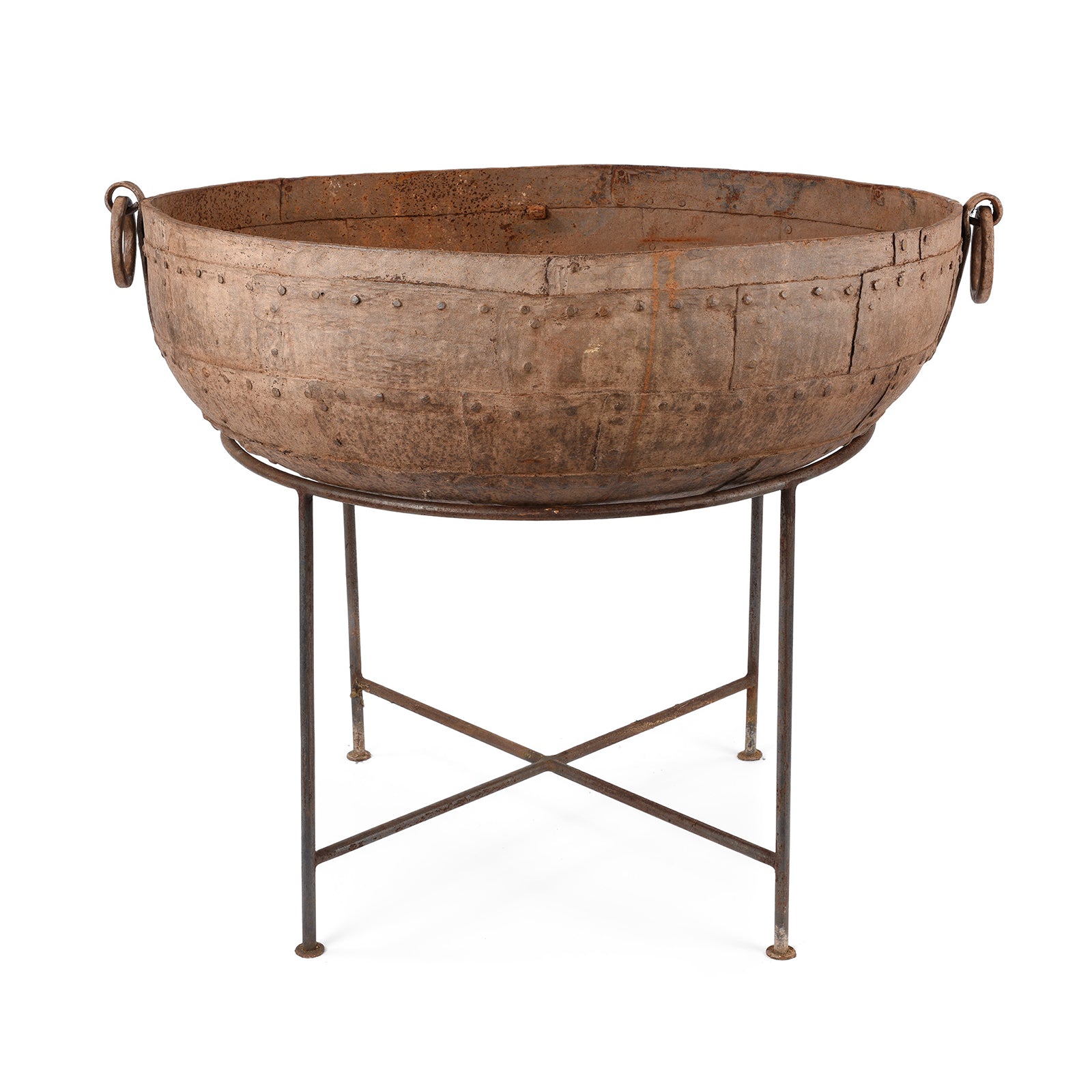 Old Kadai Indian Fire Bowl & Stand From Rajasthan - Ca 1900