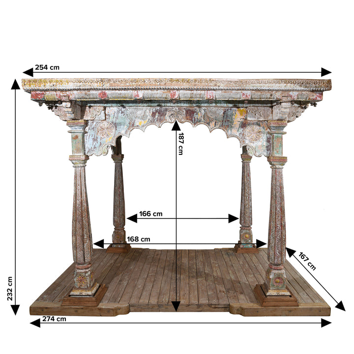 Measurements From Carved And Painted Teak Pavilion From Kutch - Early 19thC | Indigo Antiques 