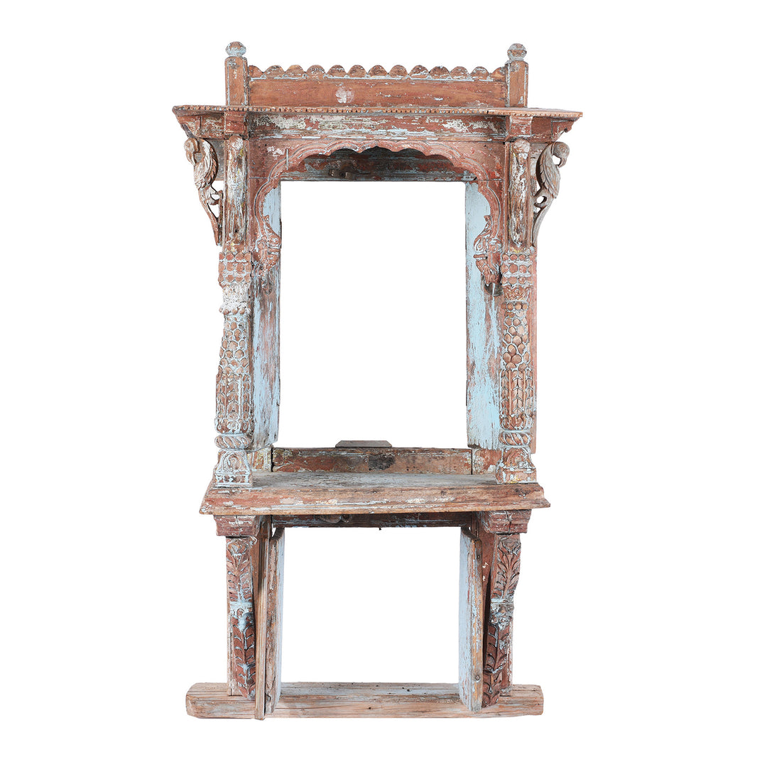 Open Doors View Of Antique Painted Teak House Shrine From Gujarat | indigo Antiques