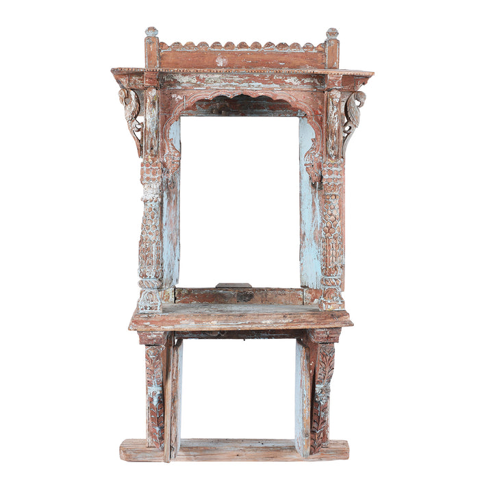 Open Doors View Of Antique Painted Teak House Shrine From Gujarat | indigo Antiques