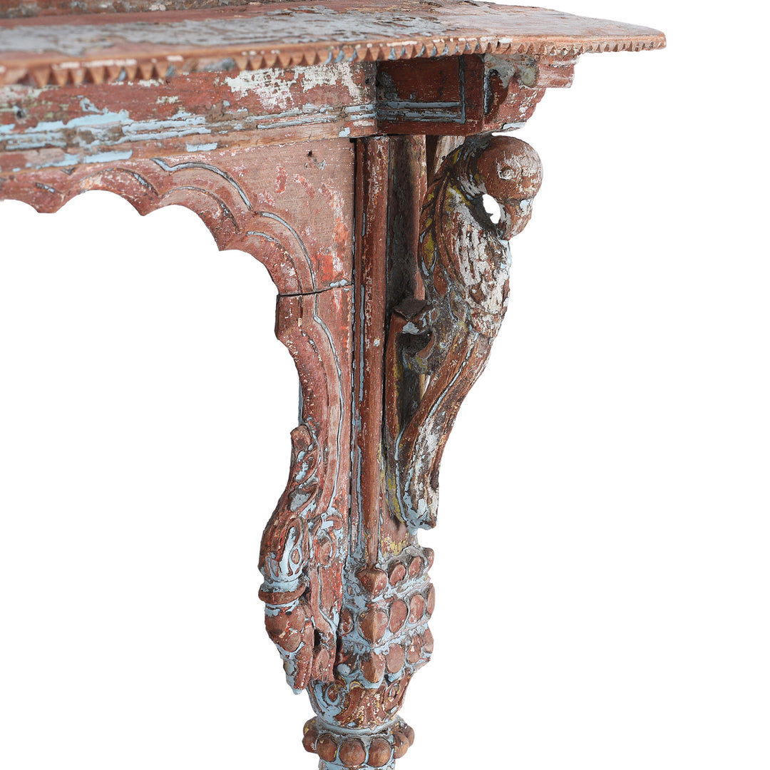 Parrot Carving Detail From Antique Painted Teak House Shrine From Gujarat | indigo Antiques