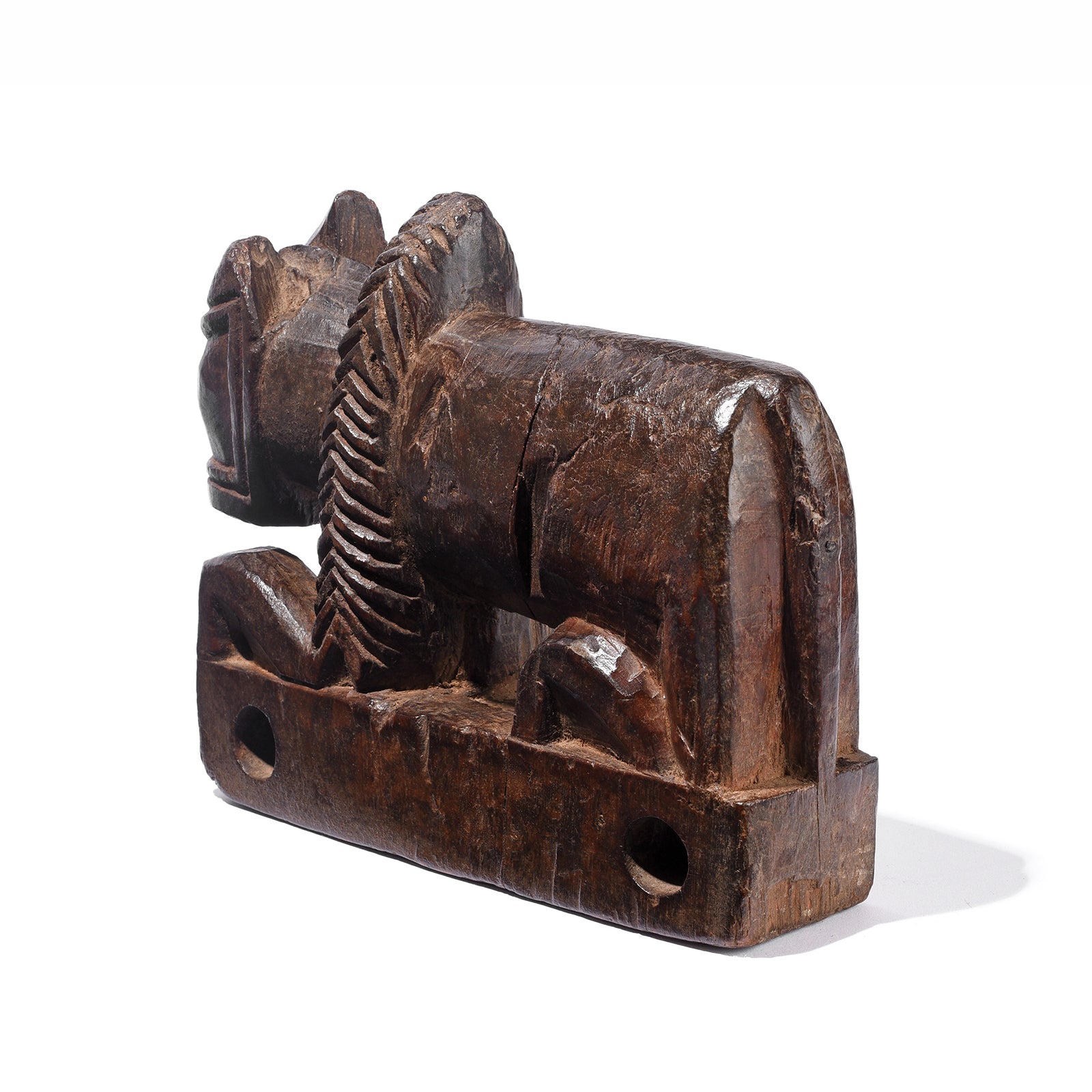 Back View Of Antique Carved Teak Nandi Bull Toy From Rajasthan - 19th Century | Indigo Antiques