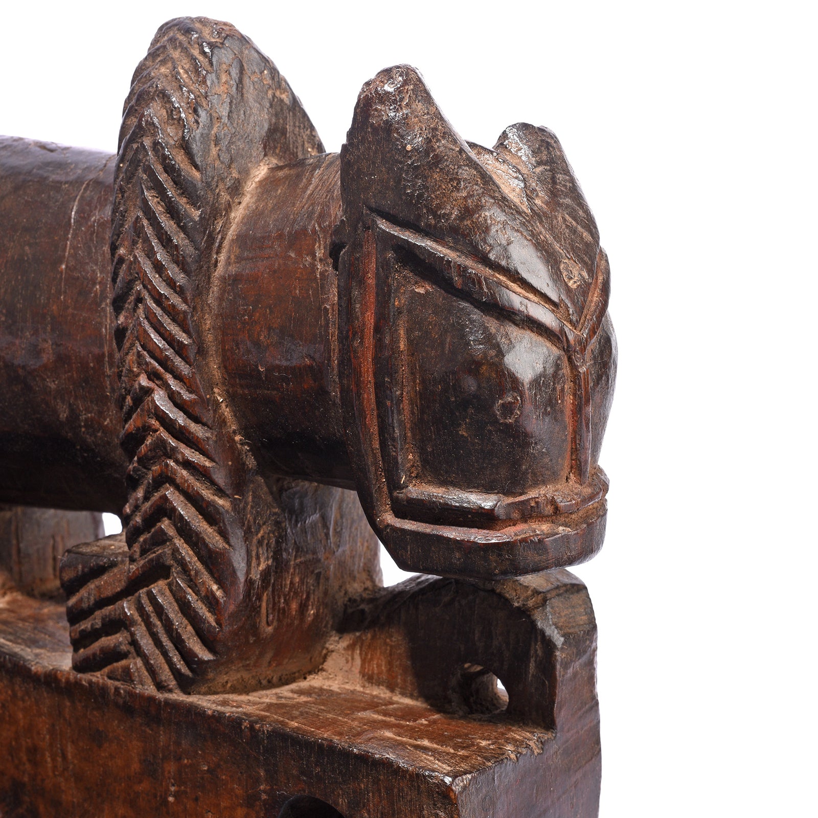 Face Detail From Antique Carved Teak Nandi Bull Toy From Rajasthan - 19th Century | Indigo Antiques