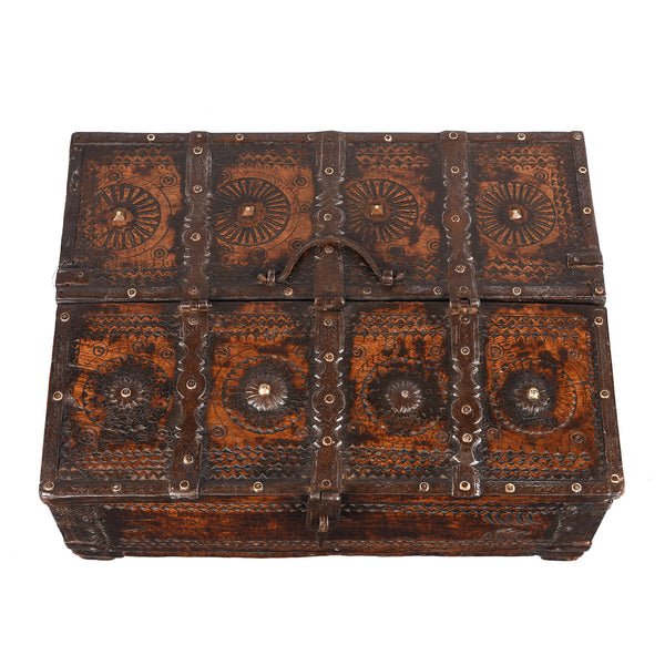 Chip Carved Merchants Box From Rajasthan - 19th Century