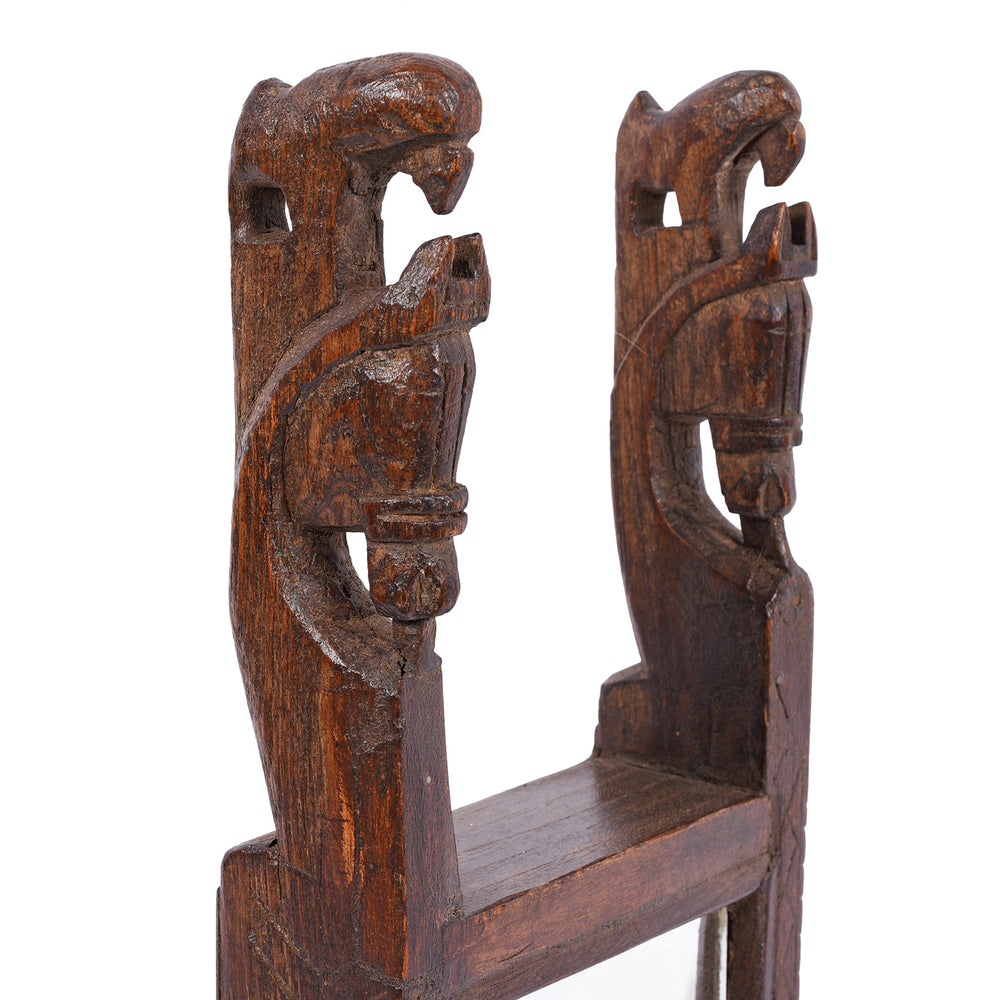 Horse And Parrot Detail From Antique Indian Carved Horse Head Mirror | Indigo Antiques