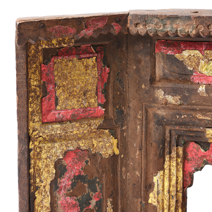 Corner Detail From Antique Carved Teak Votive Panel From Andra Pradesh - Ca 1920's
