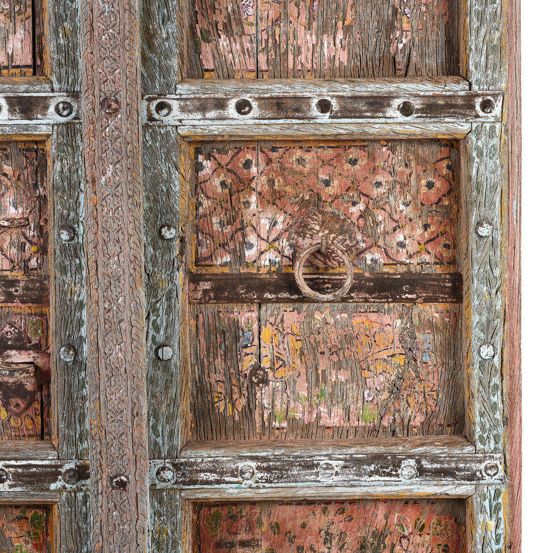 Paintwork Detail From Antique Painted Doors From Rajasthan With Later Paint - 19th Century | Indigo Antiques