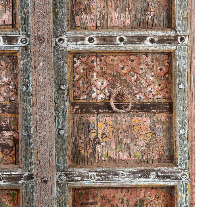 Paintwork Detail From Antique Painted Doors From Rajasthan With Later Paint - 19th Century | Indigo Antiques