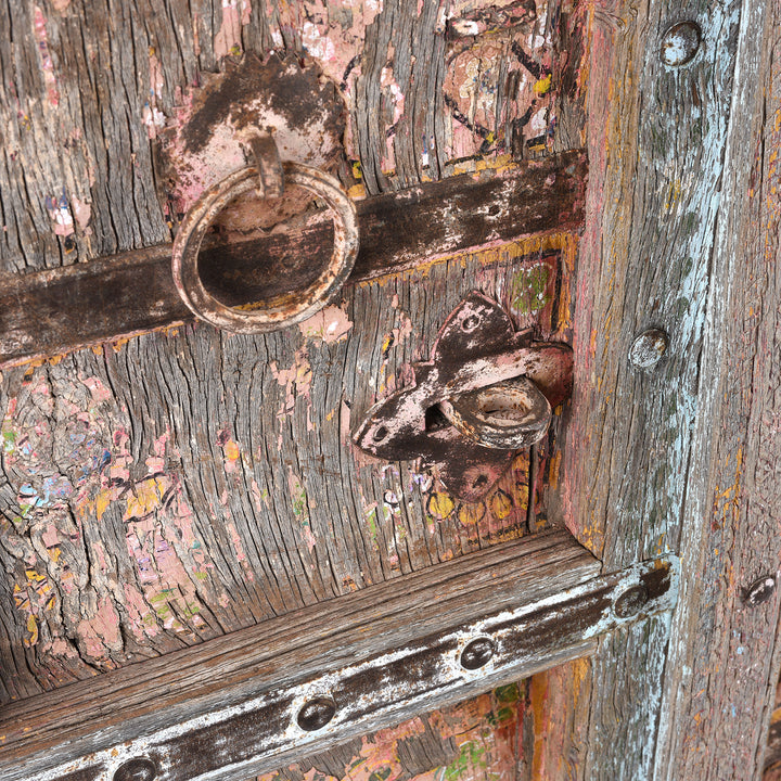 Latch Detail From Antique Painted Doors From Rajasthan With Later Paint - 19th Century | Indigo Antiques