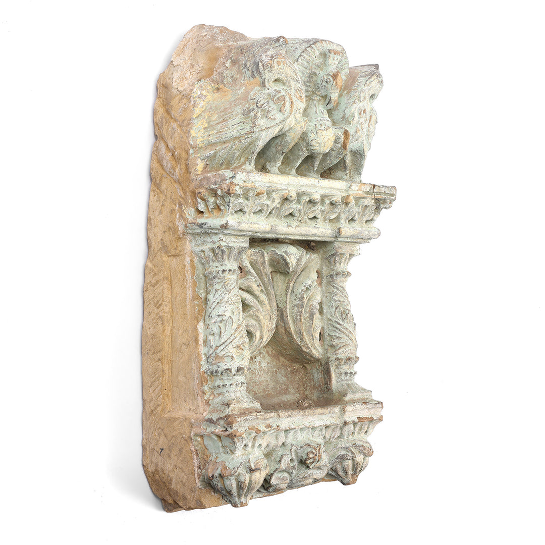 Angled View Of Antique Old Stone Lamp Niche From Gujarat - 19th Century | Indigo Antiques