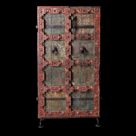 Carved Door With Original Paint From Gujarat - 19th Century