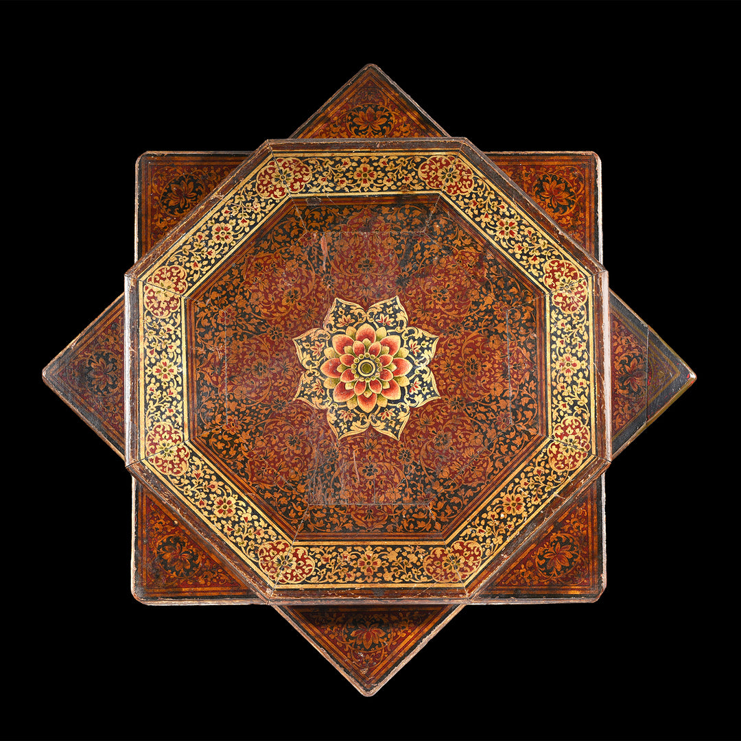 Antique Painted Star Bajot Low Prayer Table From Rajasthan - 19th Century | Indigo Antiques