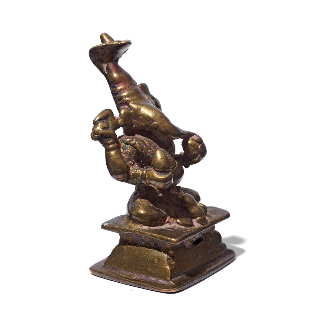 Angled VIew Of Antique Brass Statue Of Ganesh | Indigo Antiques