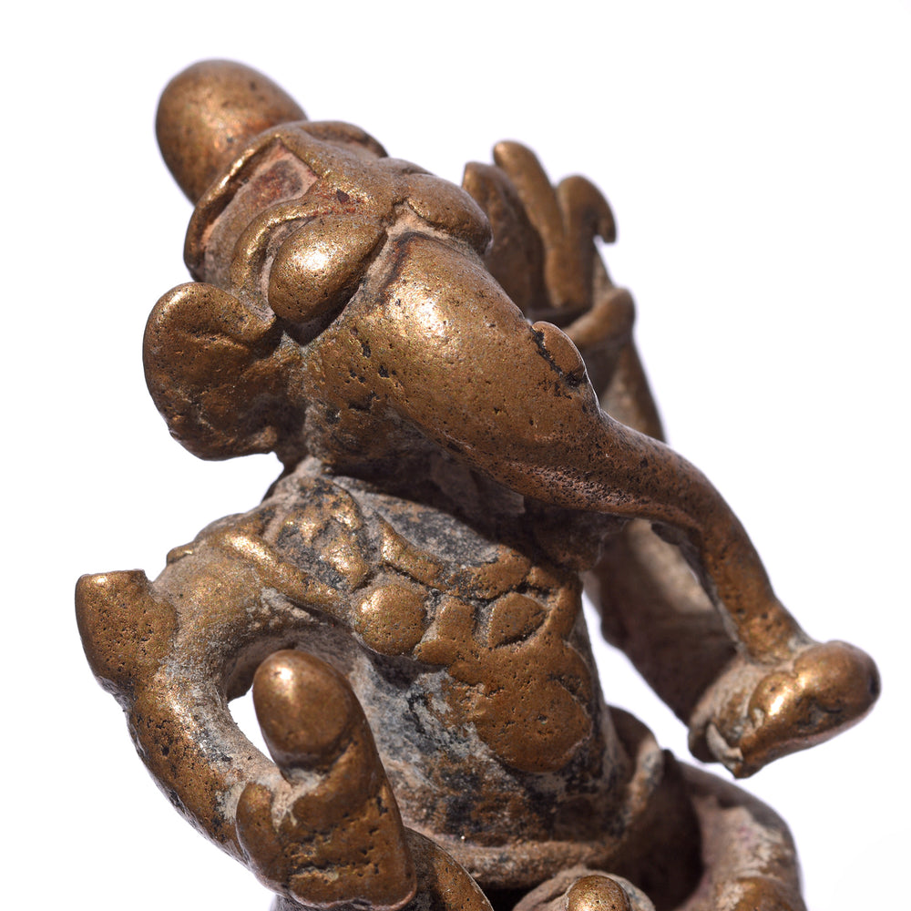 Face Detail From Antique Brass Statue Of Ganesh | Indigo Antiques