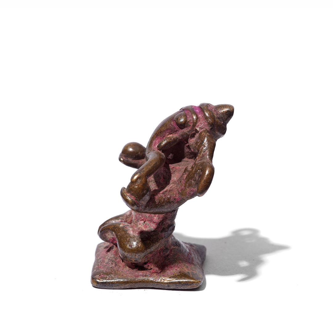 Side View Of Antique Brass Miniature Votive Statue Of Lord Ganesh | Indigo Antiques