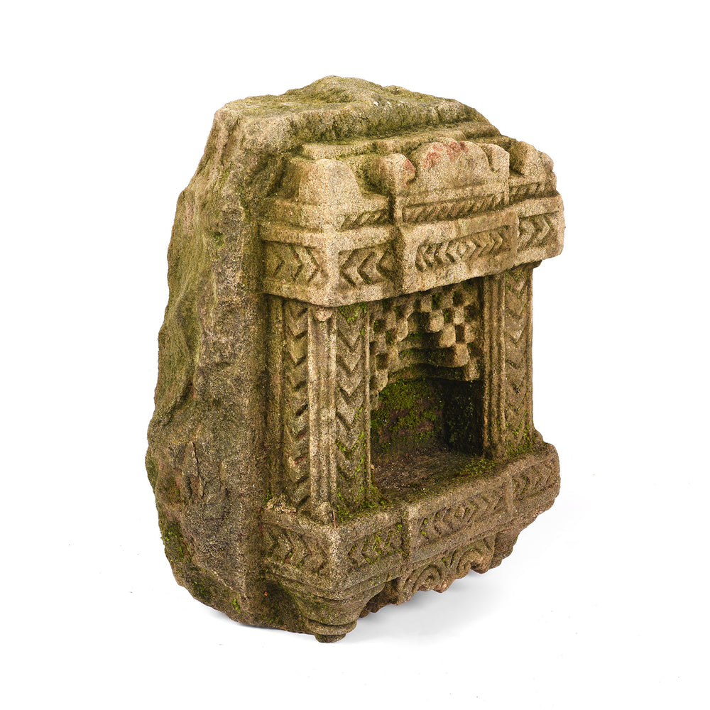 Angled View Of Stone Lamp Niche From Gujarat - 19th Century | Indigo Antiques