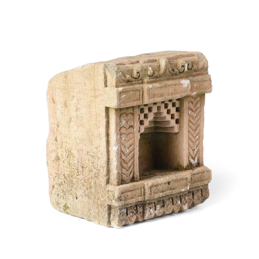 Angled View Of Antique Stone Lamp Niche From Gujarat - 19th Century | Indigo Antiques